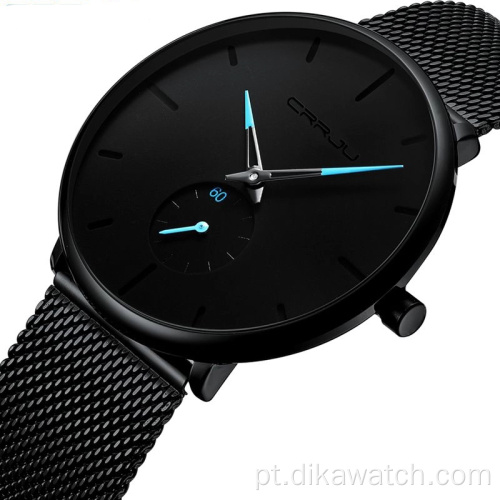 CRRJU 2150 Relógio masculino de quartzo marca de luxo preto aço inoxidável minimalista relógio analógico masculino à prova d &#39;água masculino pulso digital
